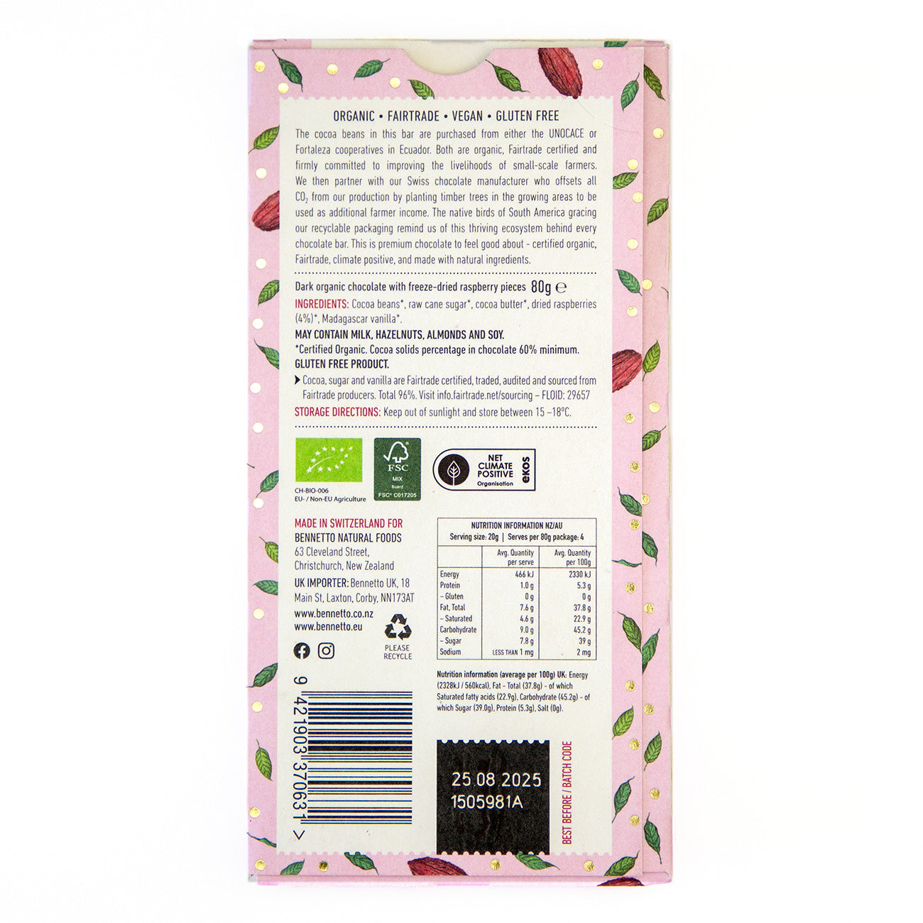 Raspberries in Dark -  Pack of 3, 6 or 12 bars